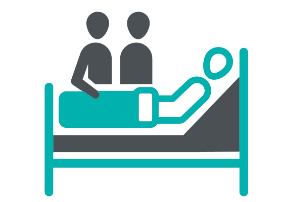 Illustration of patient in hospital bed with two family members