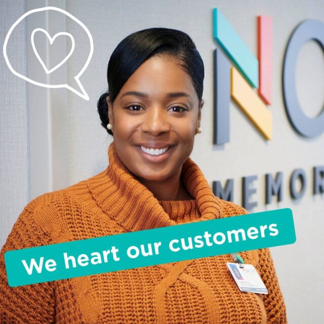 North Memorial Health team member. Text reads: "We heart our customers"