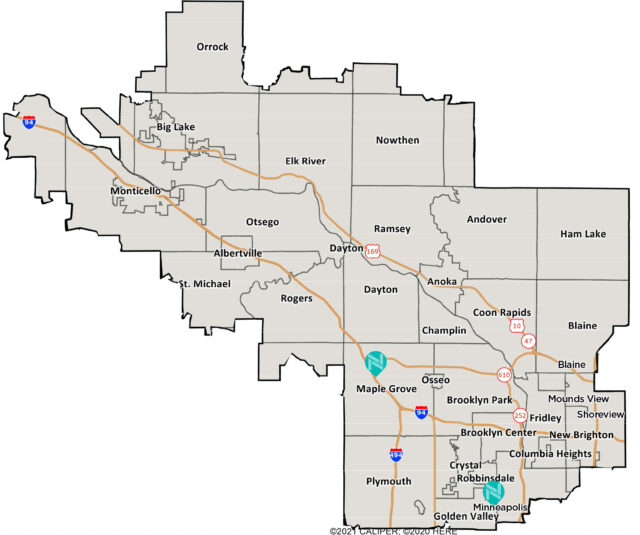 North Memorial Health Community Health Service Area Map