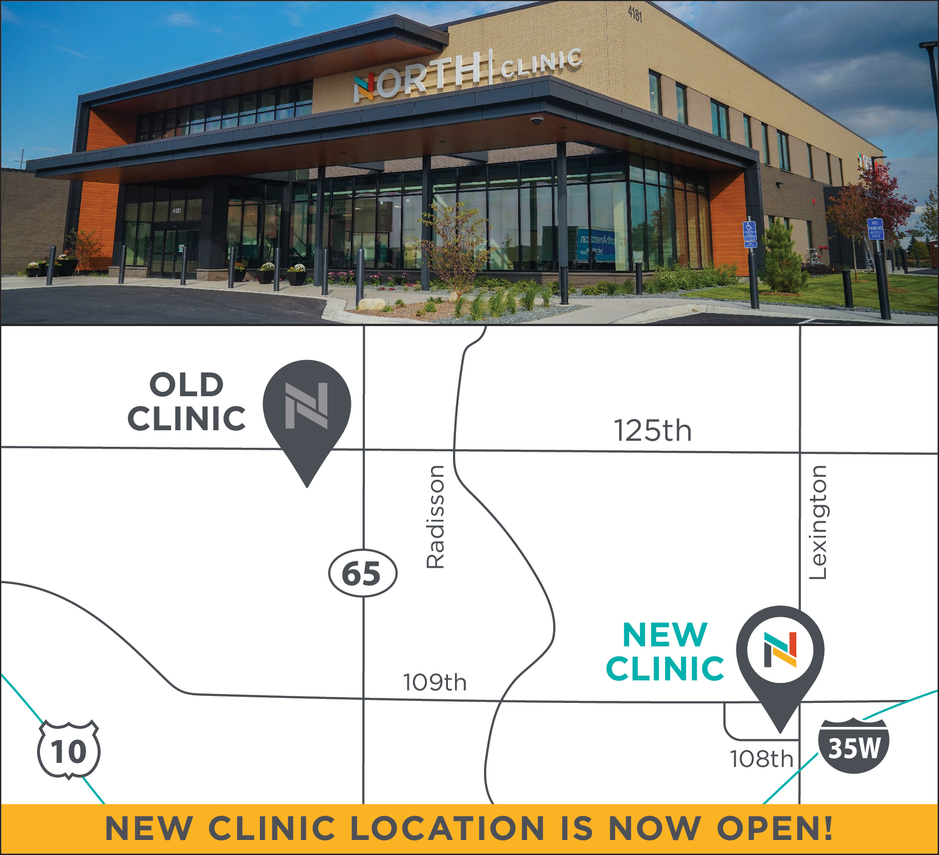 Map of Blaine highlighting the new North Memorial Health clinic's location