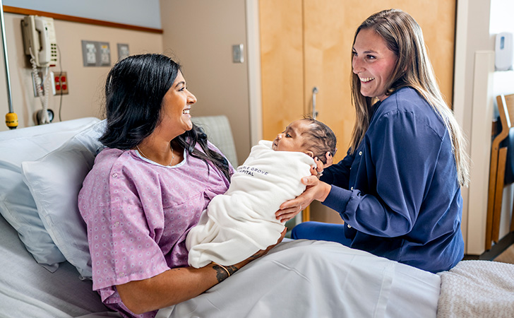 Mom, baby, and newborn at Maple Grove Hospital